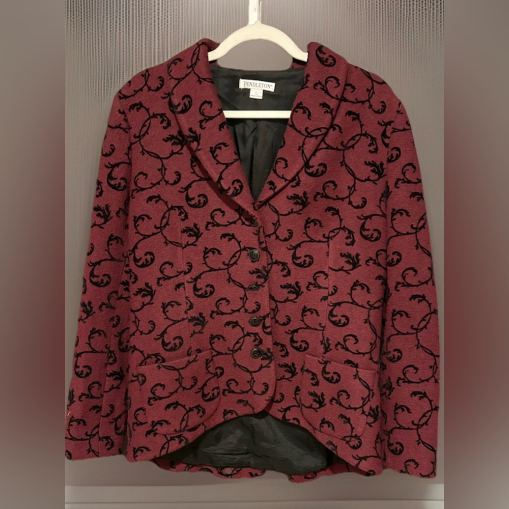 Pendleton Burgundy Flocked Scroll Wool Blend Blaz… - image 1